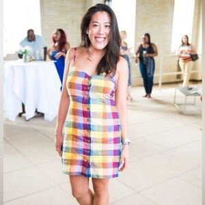 Linen rainbow checkered dress